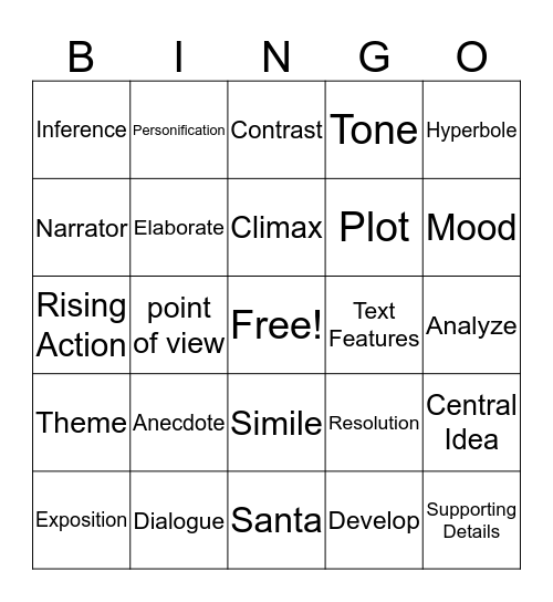FSA Vocabulary Words Bingo Card