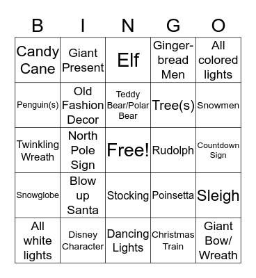 Christmas Lights Bingo Card