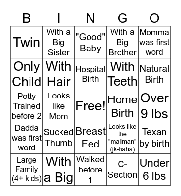 Baby Born Bingo Card