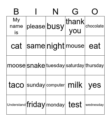 Random Sign Review Bingo Card