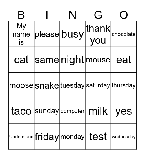 Random Sign Review Bingo Card