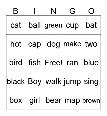 December Vocabulary  Bingo Card