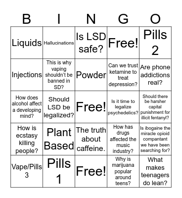 America's on Drugs Bingo Card