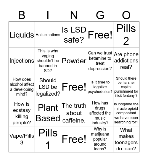 America's on Drugs Bingo Card