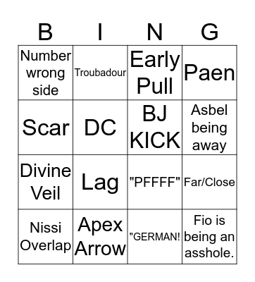 NAMELESS Bingo Card