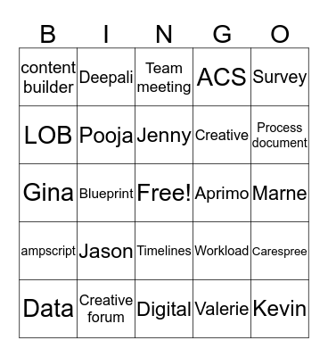 Digital team bingo Card