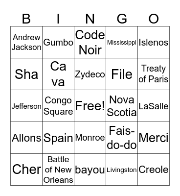 Cajun Bingo Card