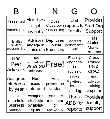 Viterbi Advising Bingo Card