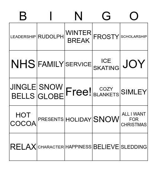 NHS HOLIDAY BINGO Card