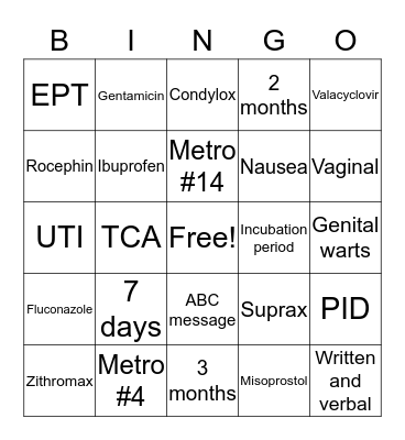 Therapeutics and STI  Bingo Card