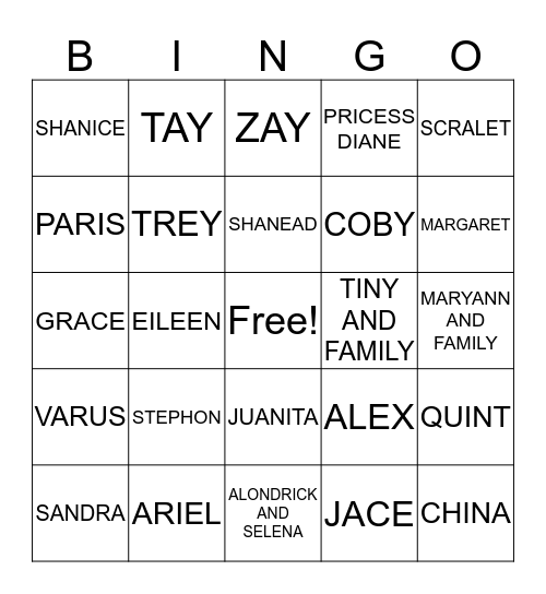 FAMILY BINGO  Bingo Card