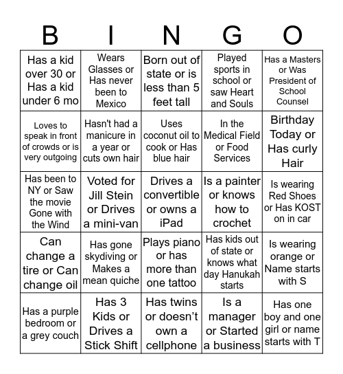 SPINGO!!!  Only one signature per square. A person can only sign your sheet once. You cannot sign your own sheet. Shout SPA BINGO when you get five in a row, horizontal, vertical or diagonal. Bingo Card