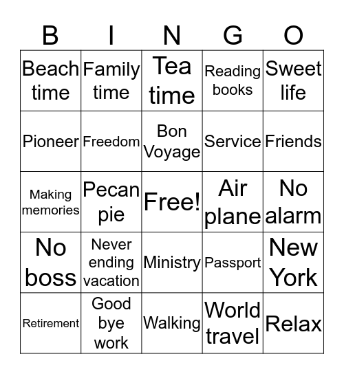 Cheryl's Retirement Bingo Card