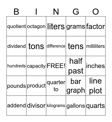 MATH MCAS BINGO Card