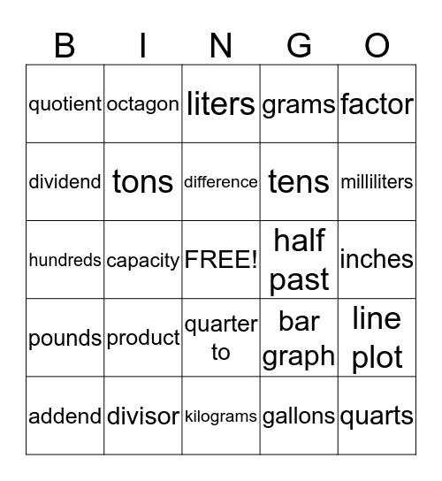 MATH MCAS BINGO Card