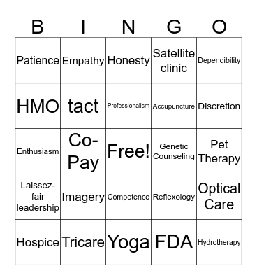 Health Core Bingo Card