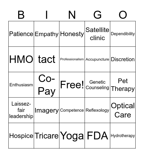 Health Core Bingo Card