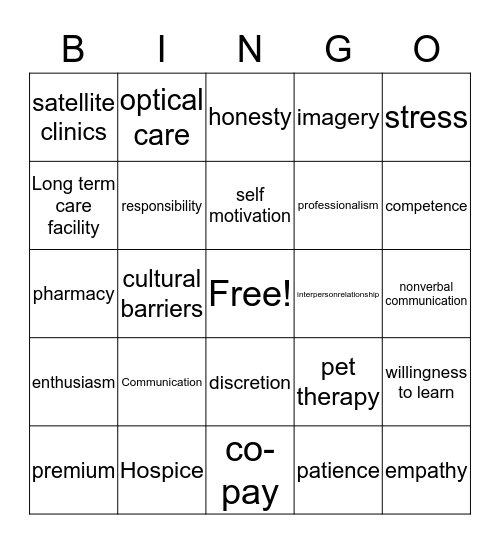 Health Bingo Card