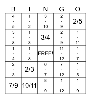 Fraction Bingo Card