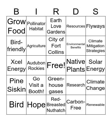 Bird-Friendly, Climate-Friendly Bingo Card