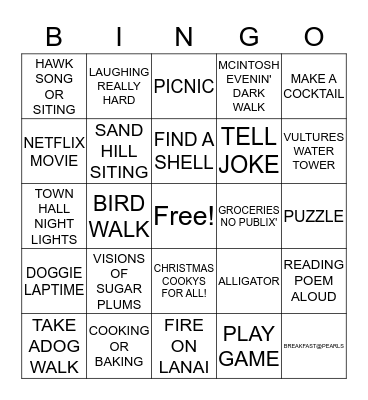 HOLIDAY IN MICANOPY Bingo Card