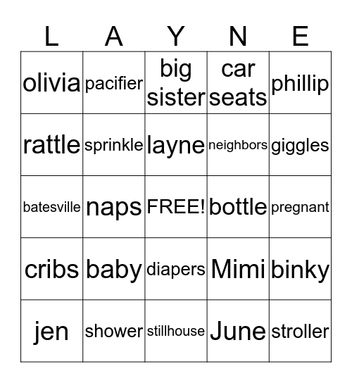 Baby Shower Bingo Card