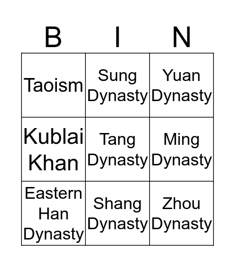 Asian Dynasties! Bingo Card