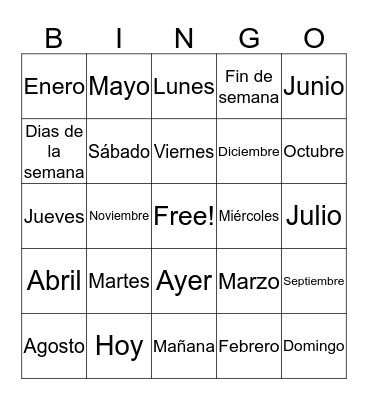 Días y Meses Bingo Card