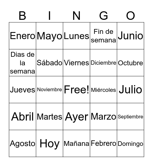 Días y Meses Bingo Card