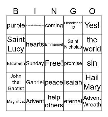 Advent Bingo Card