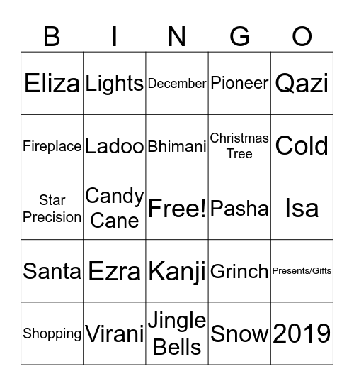 BINGO 2019 Bingo Card