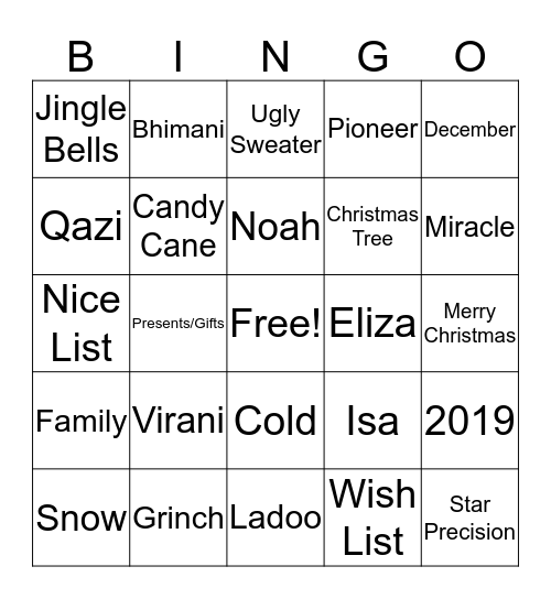 BINGO 2019 Bingo Card