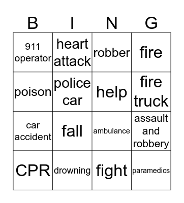 Emergency BINGO Card