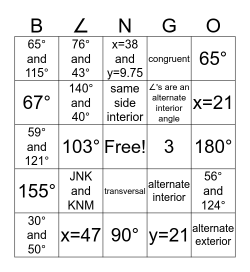 B∠NGO Bingo Card