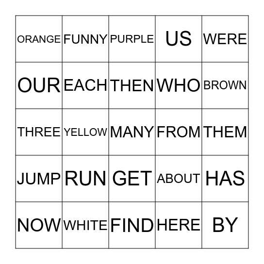 LIST 11-15 Bingo Card