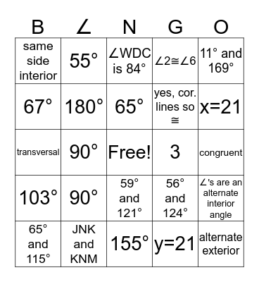 B∠NGO Bingo Card