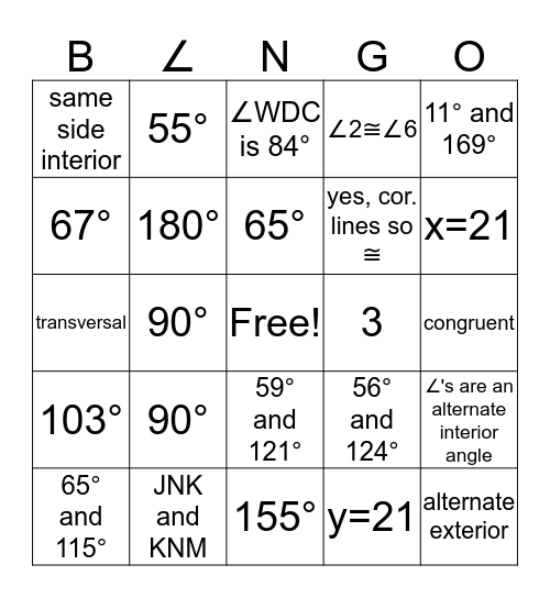 B∠NGO Bingo Card