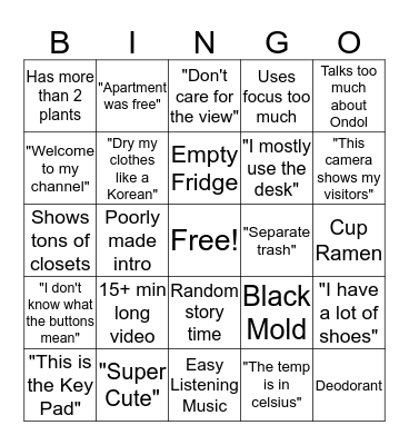 EPIK Apartment Tour Bingo Card