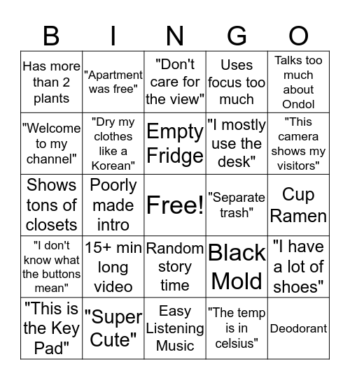 EPIK Apartment Tour Bingo Card