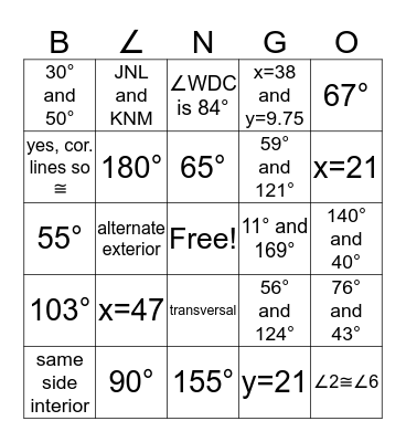 B∠NGO Bingo Card