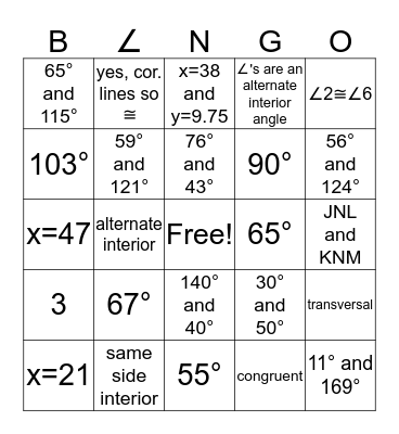 B∠NGO Bingo Card