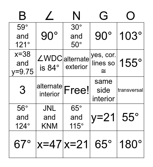 B∠NGO Bingo Card