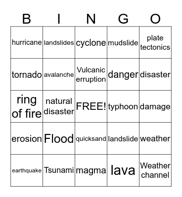 Natural disaster bingo Card