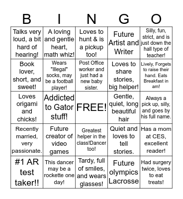 Mystery Person Bingo Card