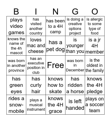 Get to Know your Neighbour Bingo Card