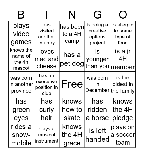 Get to Know your Neighbour Bingo Card