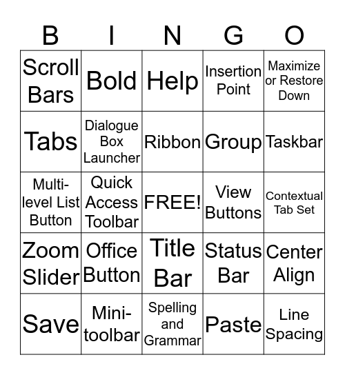 Word 2007 Bingo Card