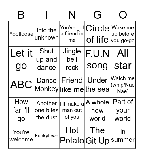 Music bingo Card