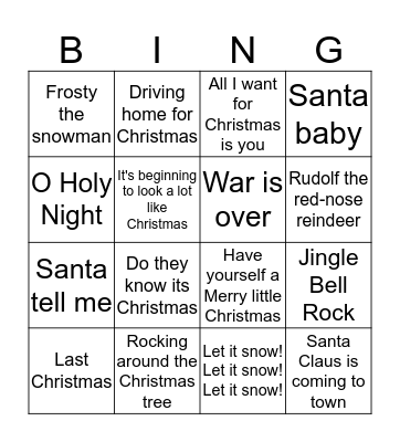 Christmas Song Bingo Card