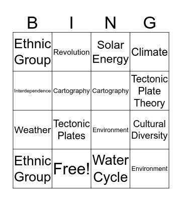 Vocabulary Bingo Card